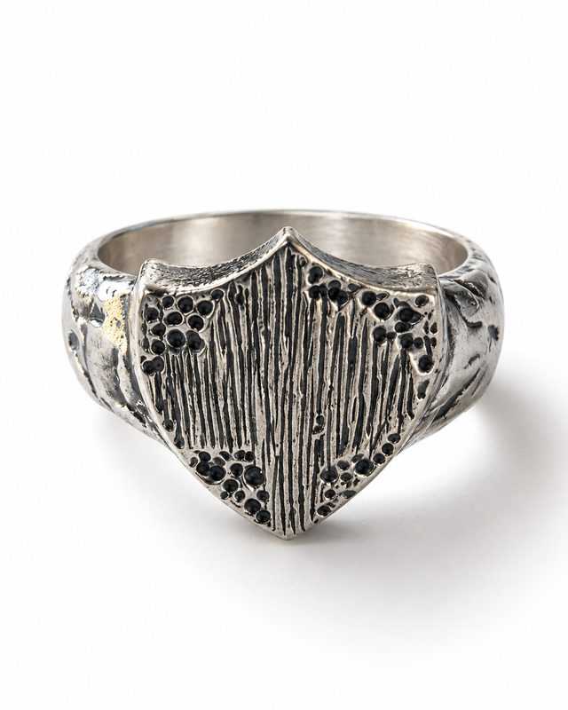 Shield Oxidised Sterling Silver Ring