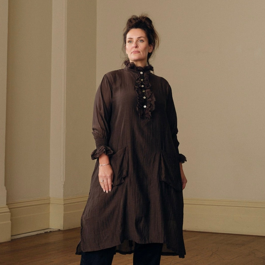 Meg By Design Odile Silk Cotton Frill Neck Tunic