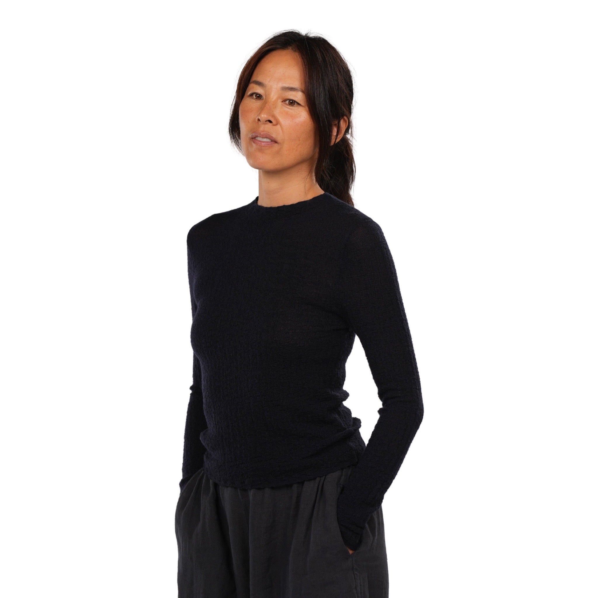 Montaigne Essential Superfine Lambswool Mock Neck Knit Top