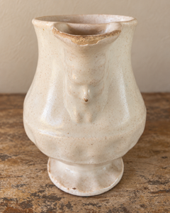 Antique Italian Small Cream Majolica Jug With Face Spout Detail