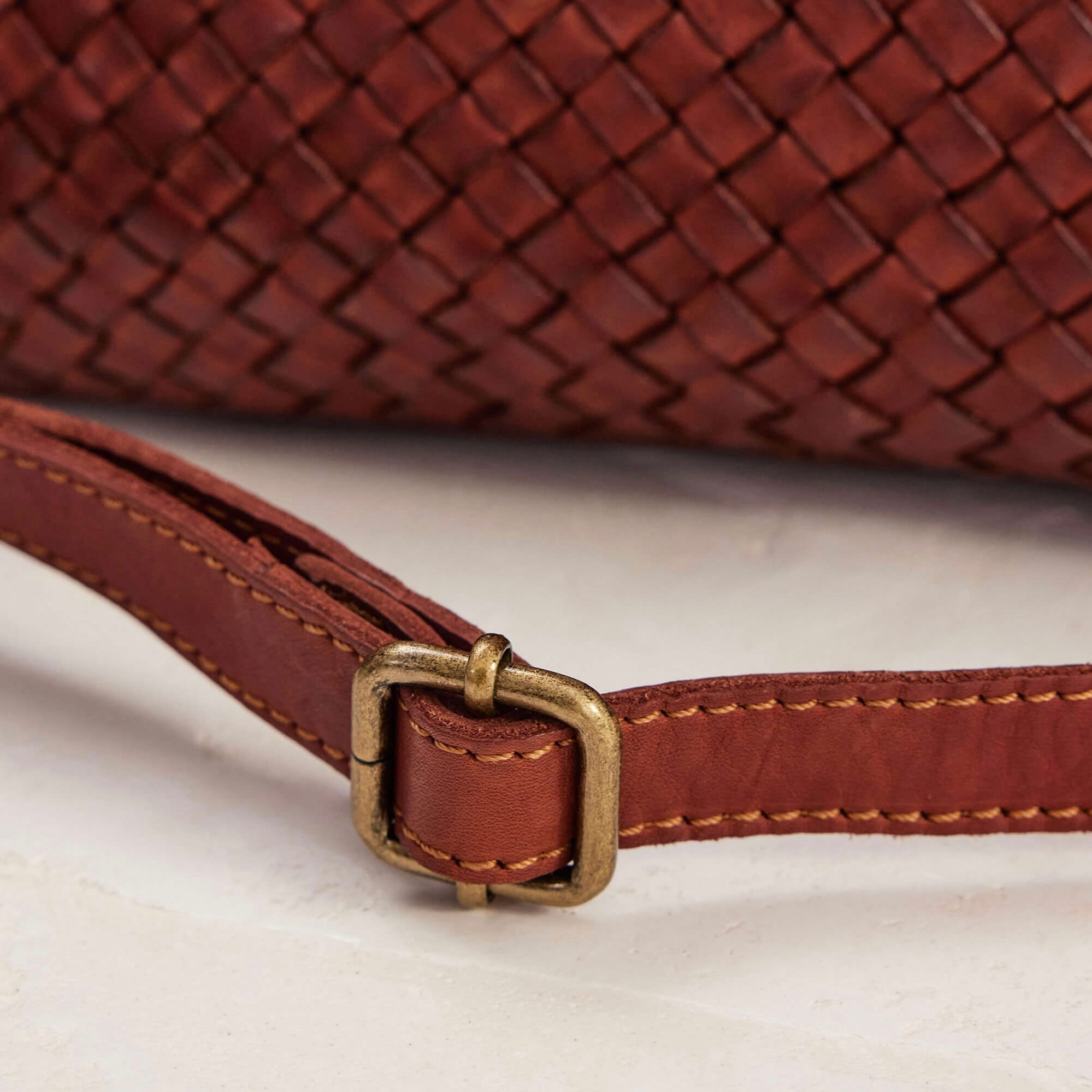 Juju & Co Basque Midi Amber Woven Leather Bag