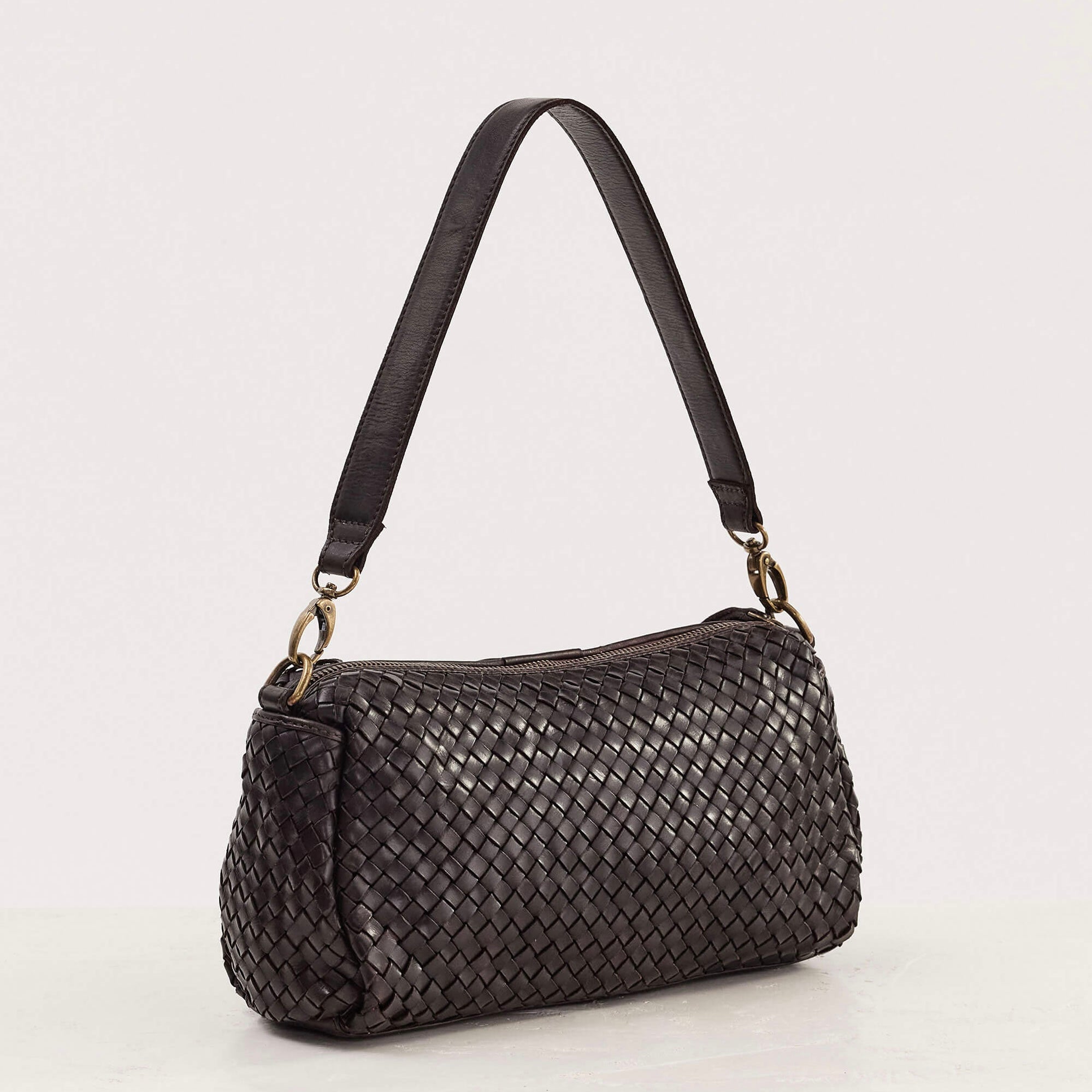 Juju & Co Basque Midi Chocolate Woven Leather Bag