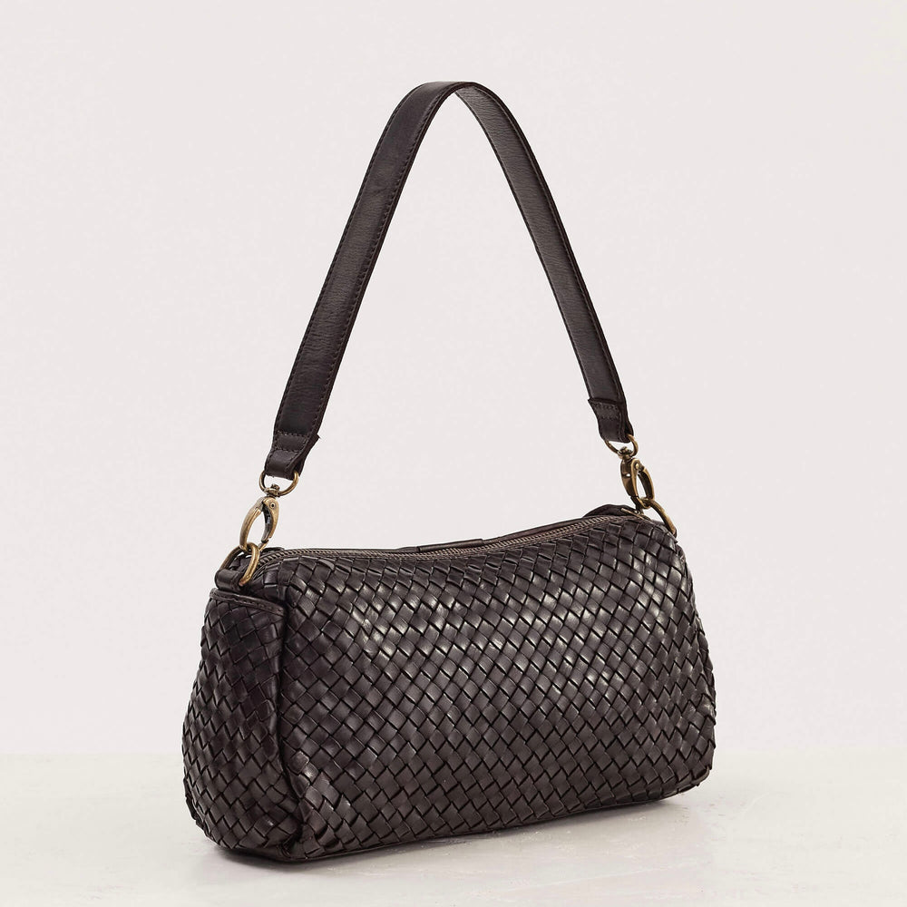 Juju & Co Basque Midi Chocolate Woven Leather Bag