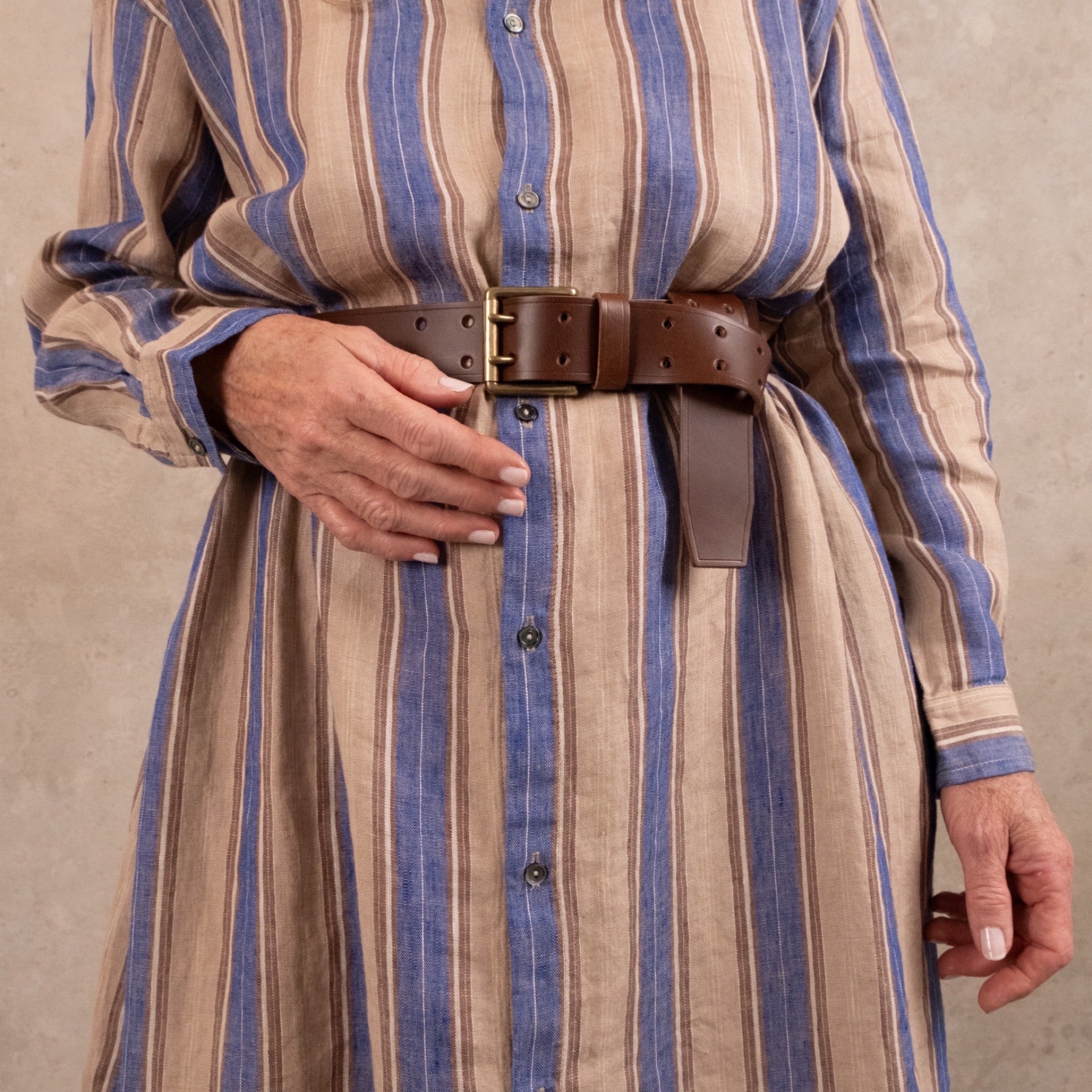 Ichi Antiquités Linen Striped Shirt Dress