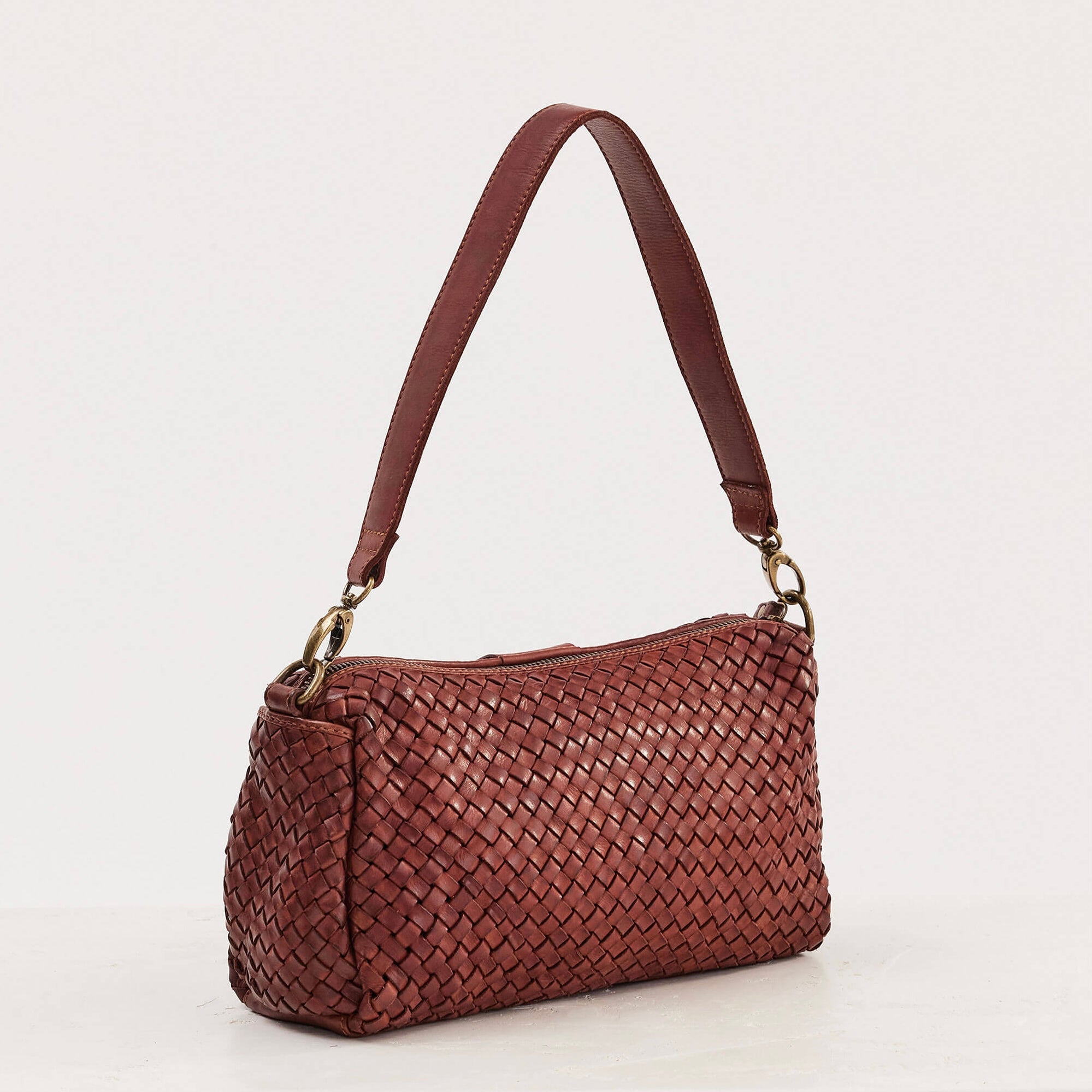 Juju & Co Basque Midi Amber Woven Leather Bag
