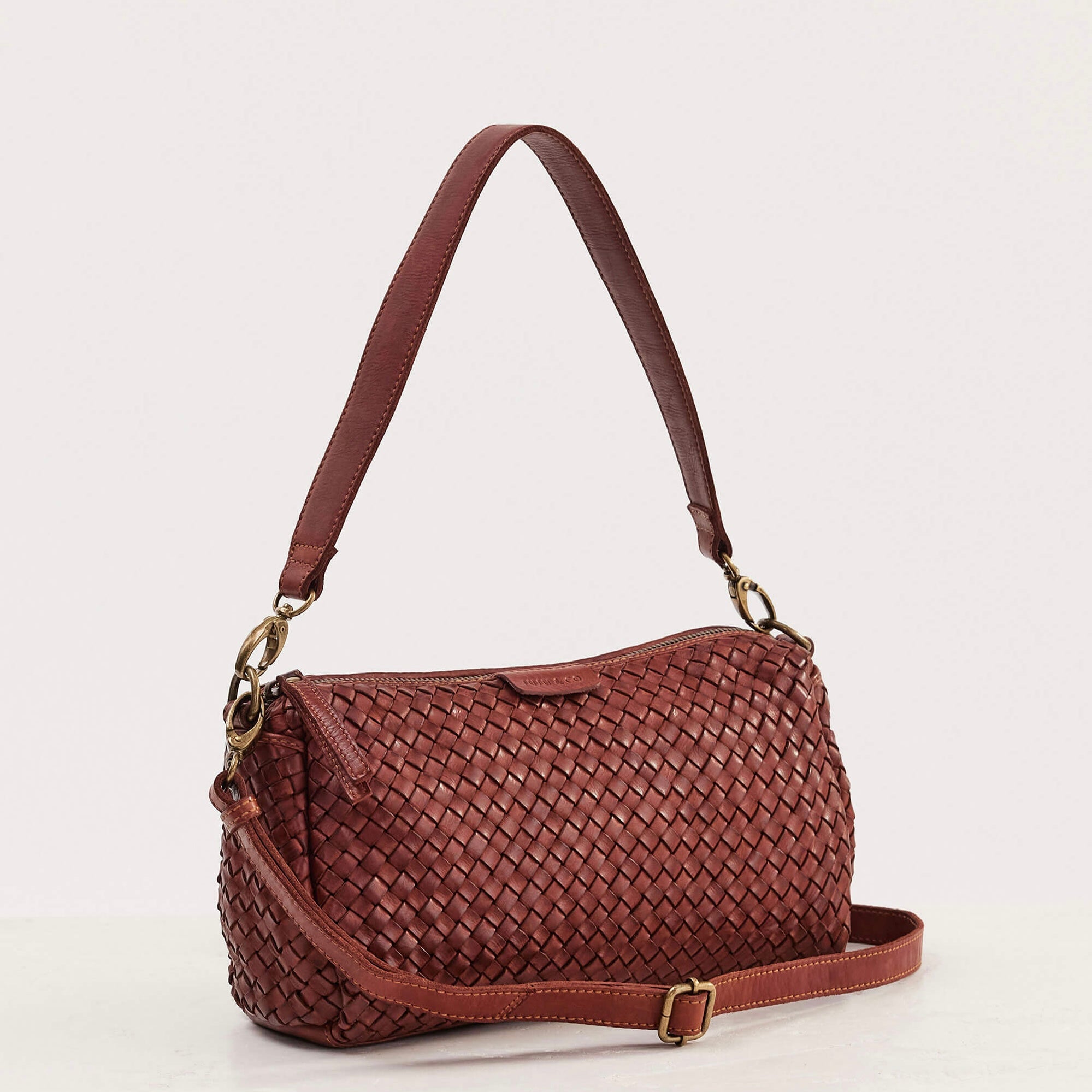 Juju & Co Basque Midi Amber Woven Leather Bag