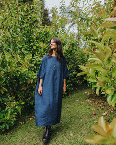 Montaigne Noa Indigo Round Neck Oversized Linen Dress