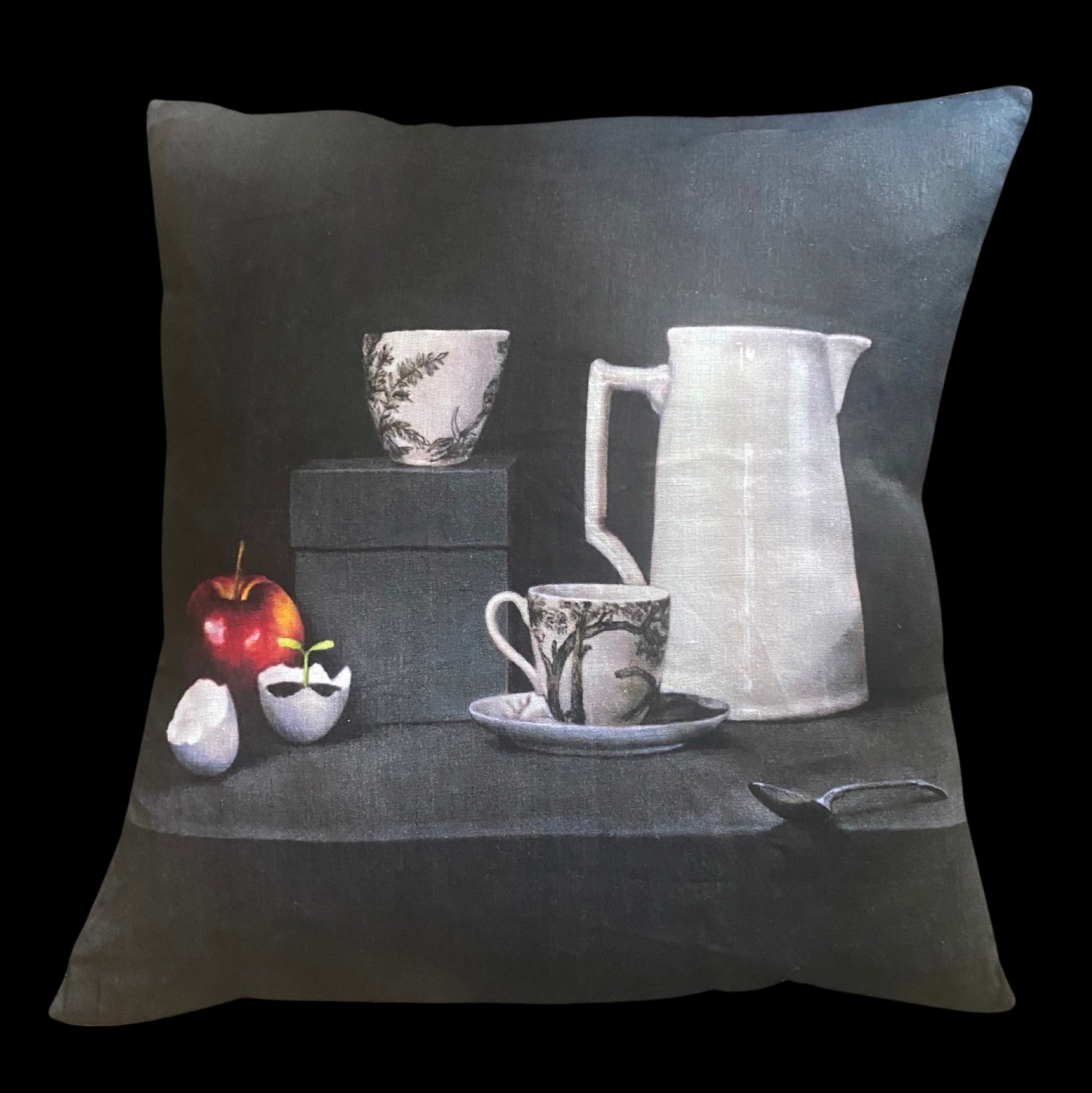 Anita Mertzlin Limited White Jug With Red Apple Linen Cushion