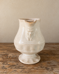 Antique Italian Small Cream Majolica Jug With Face Spout Detail