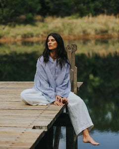 Montaigne Mila Fine Blue Stripe Linen Top