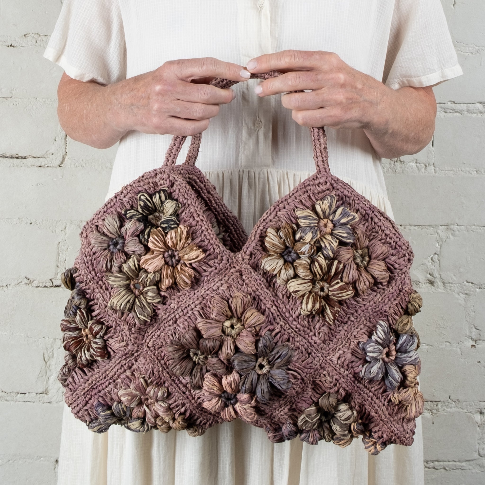 Sophie Digard Hand Crochet Floral Bag With 30cm Handles