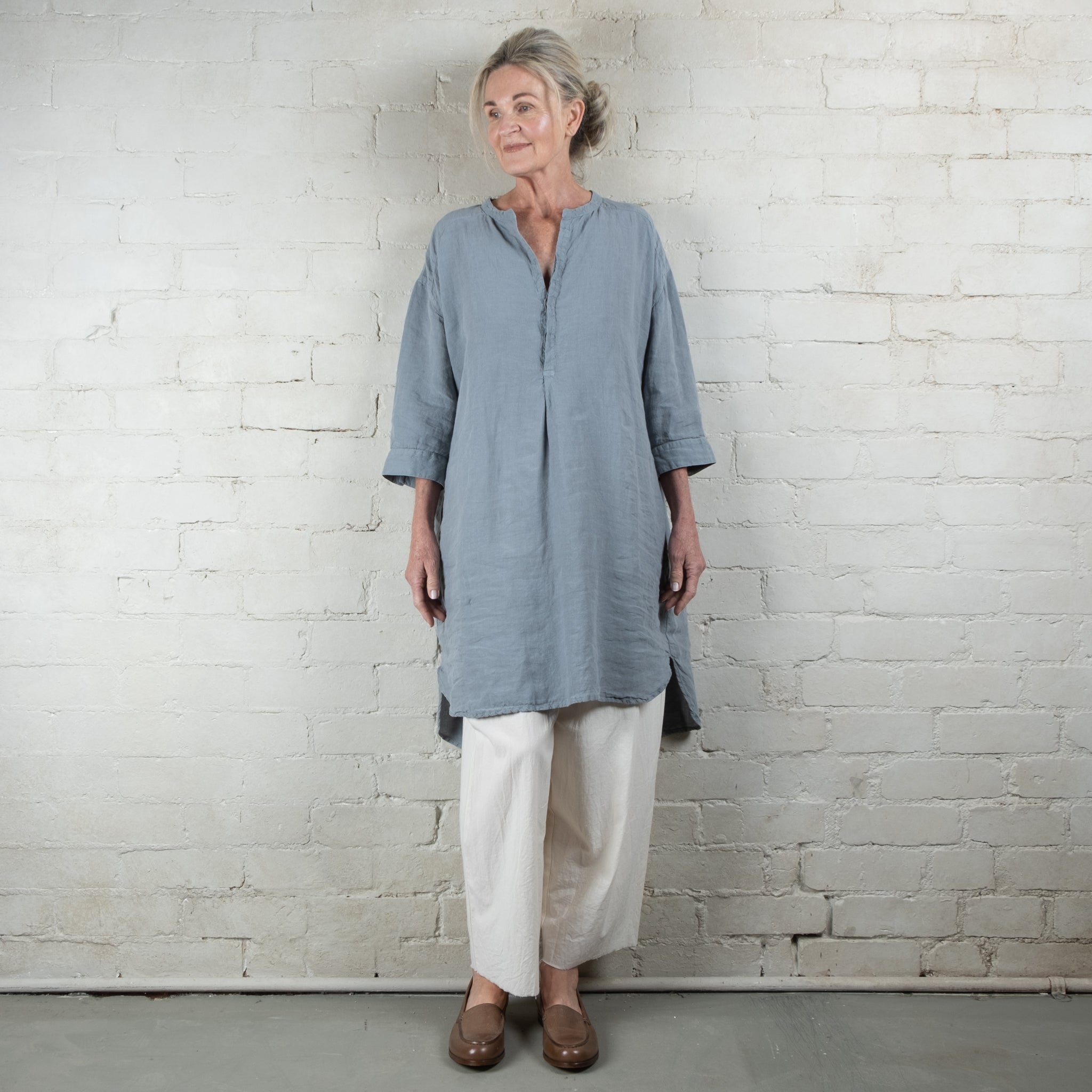 Oversized Blue Grey French Linen Shirt