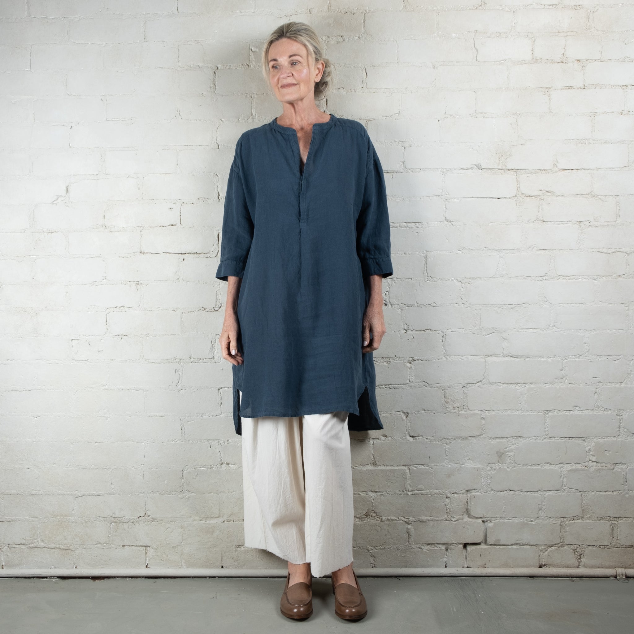 Oversized Duck Blue French Linen Shirt