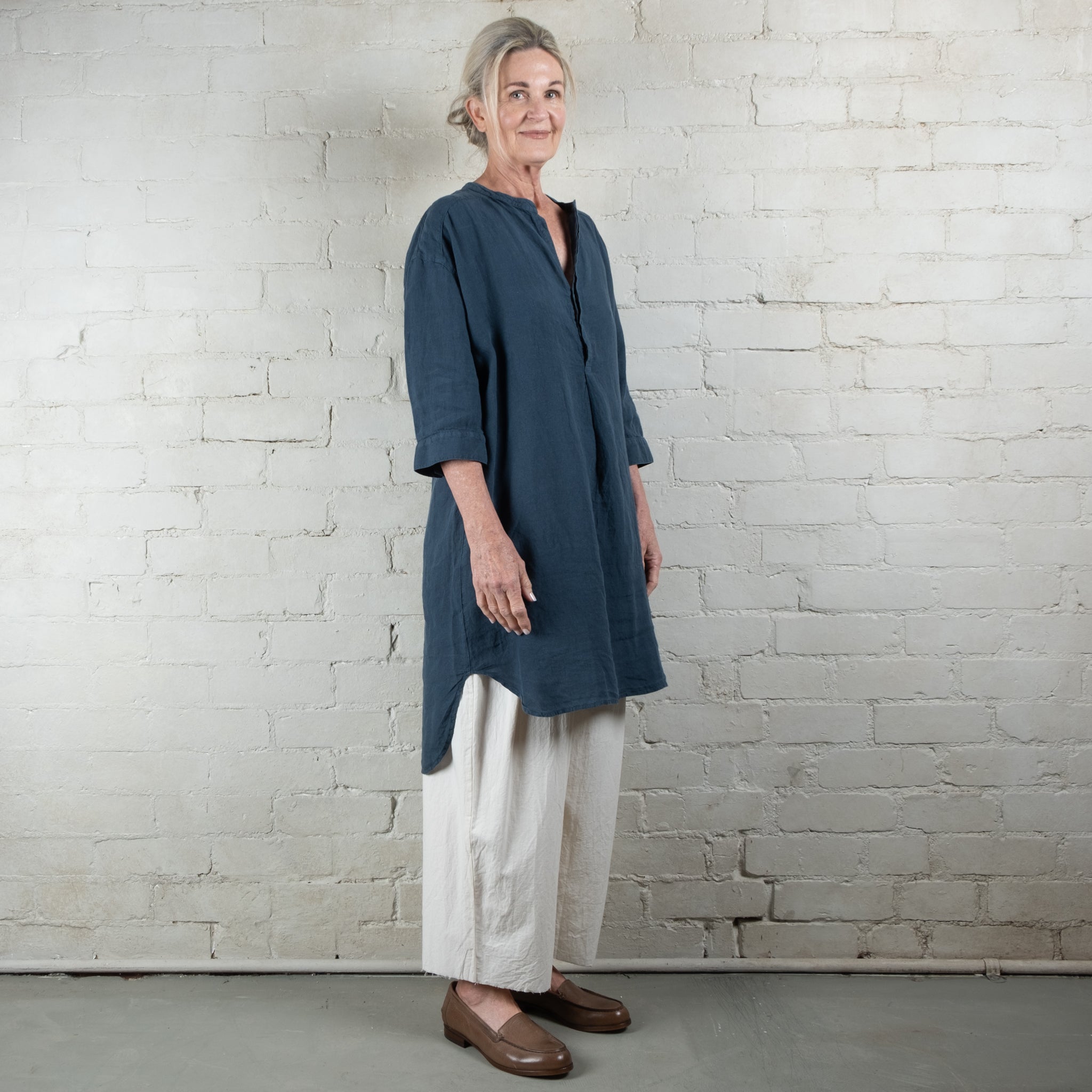 Oversized Duck Blue French Linen Shirt