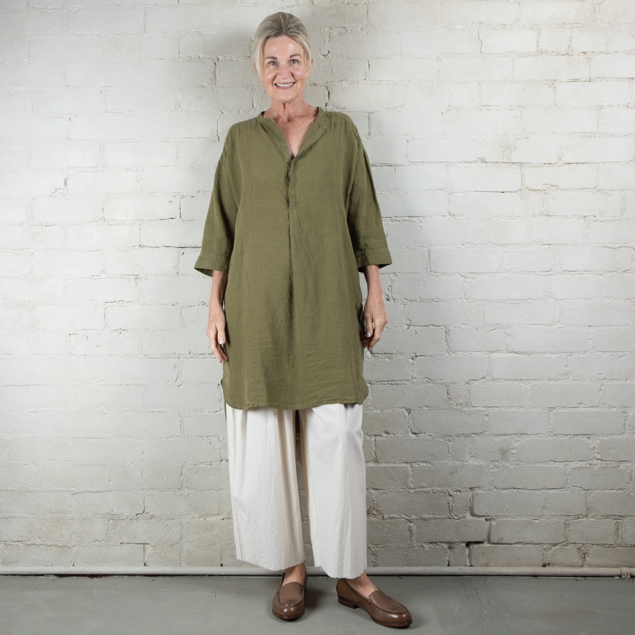 Oversized Moss Green French Linen Shirt