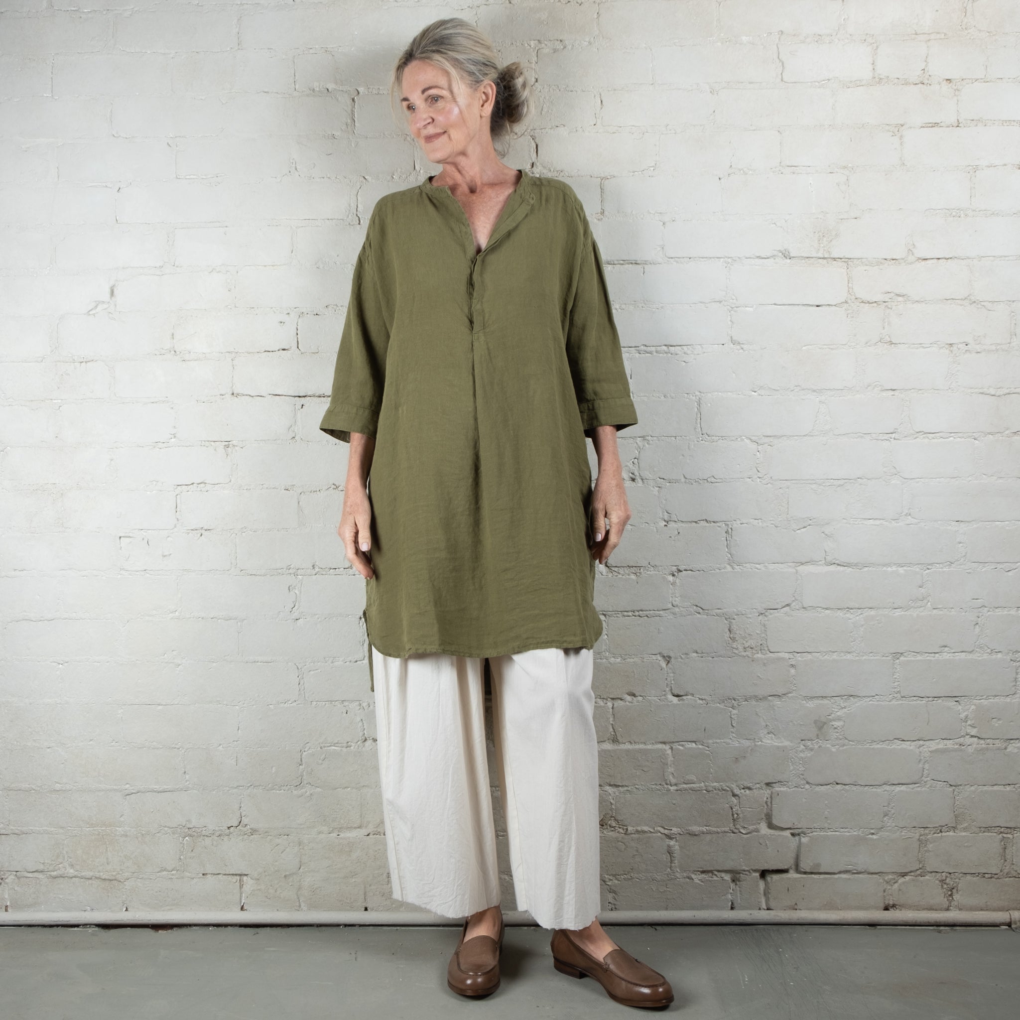 Oversized Moss Green French Linen Shirt