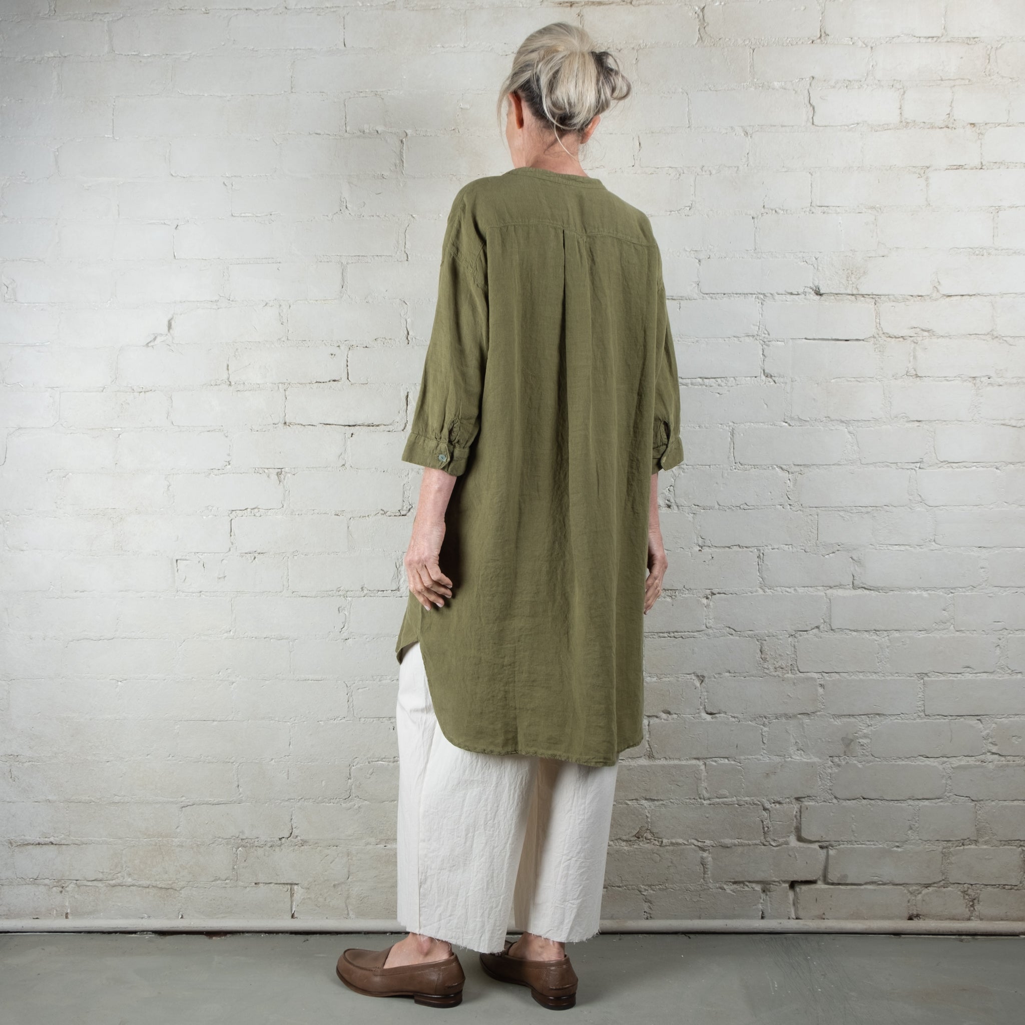 Oversized Moss Green French Linen Shirt