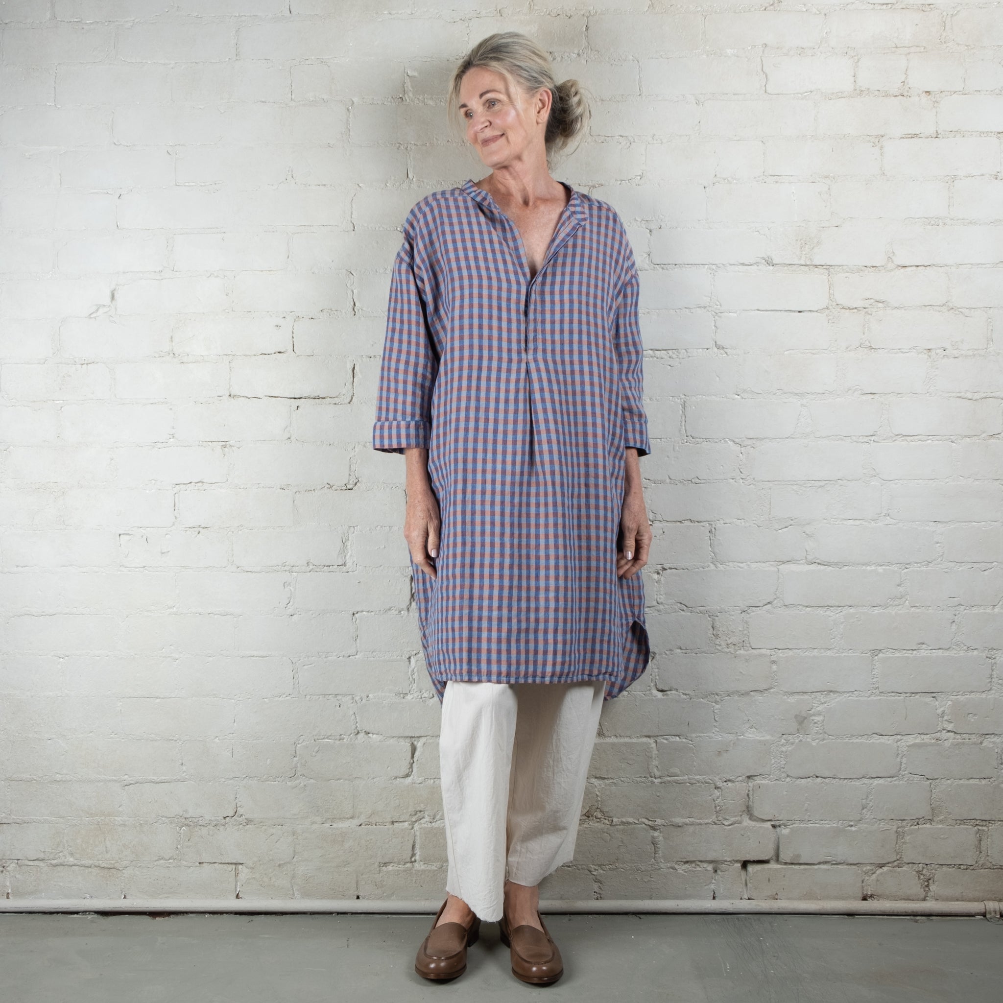 Oversized Blue Gingham French Linen Shirt