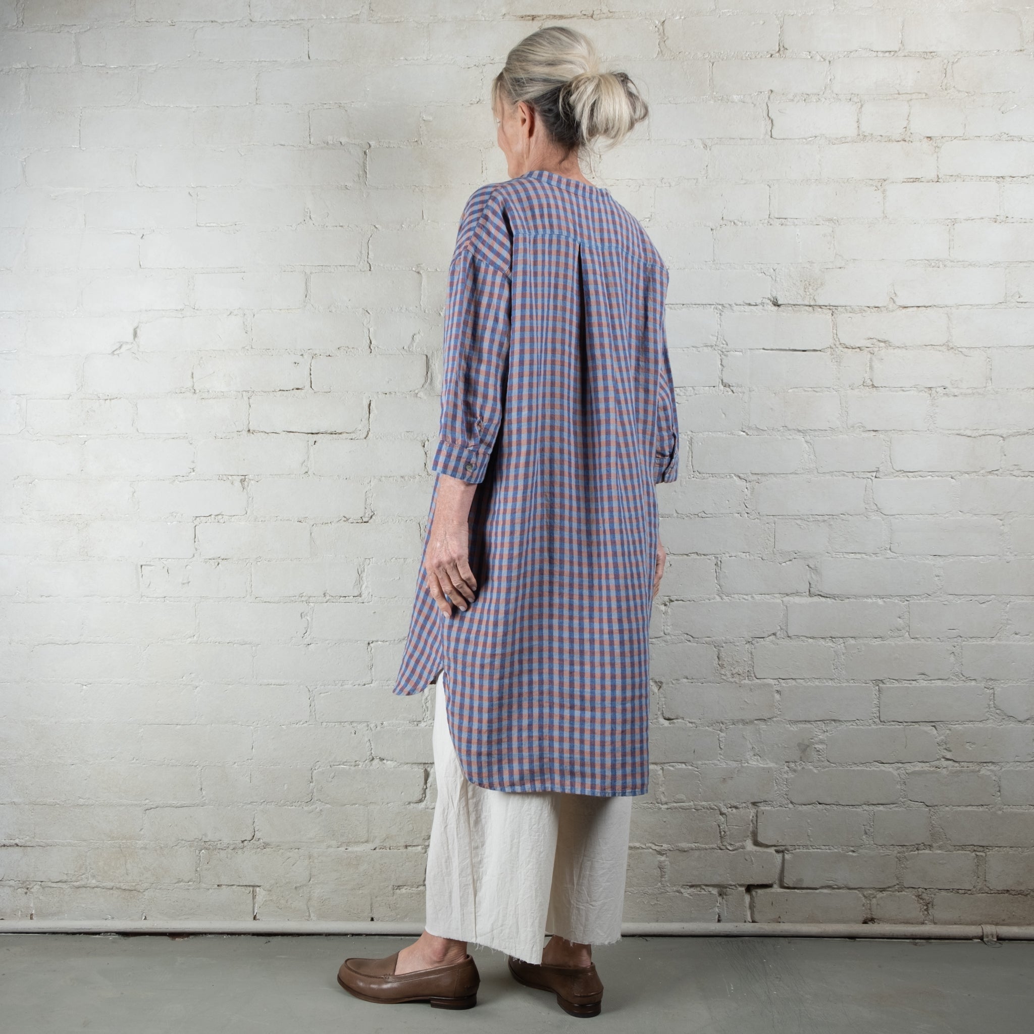 Oversized Blue Gingham French Linen Shirt