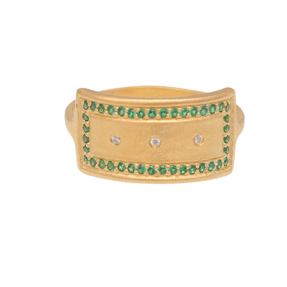 Rubyteva Jema Ring with Green Zircon and Cubic Zirconia