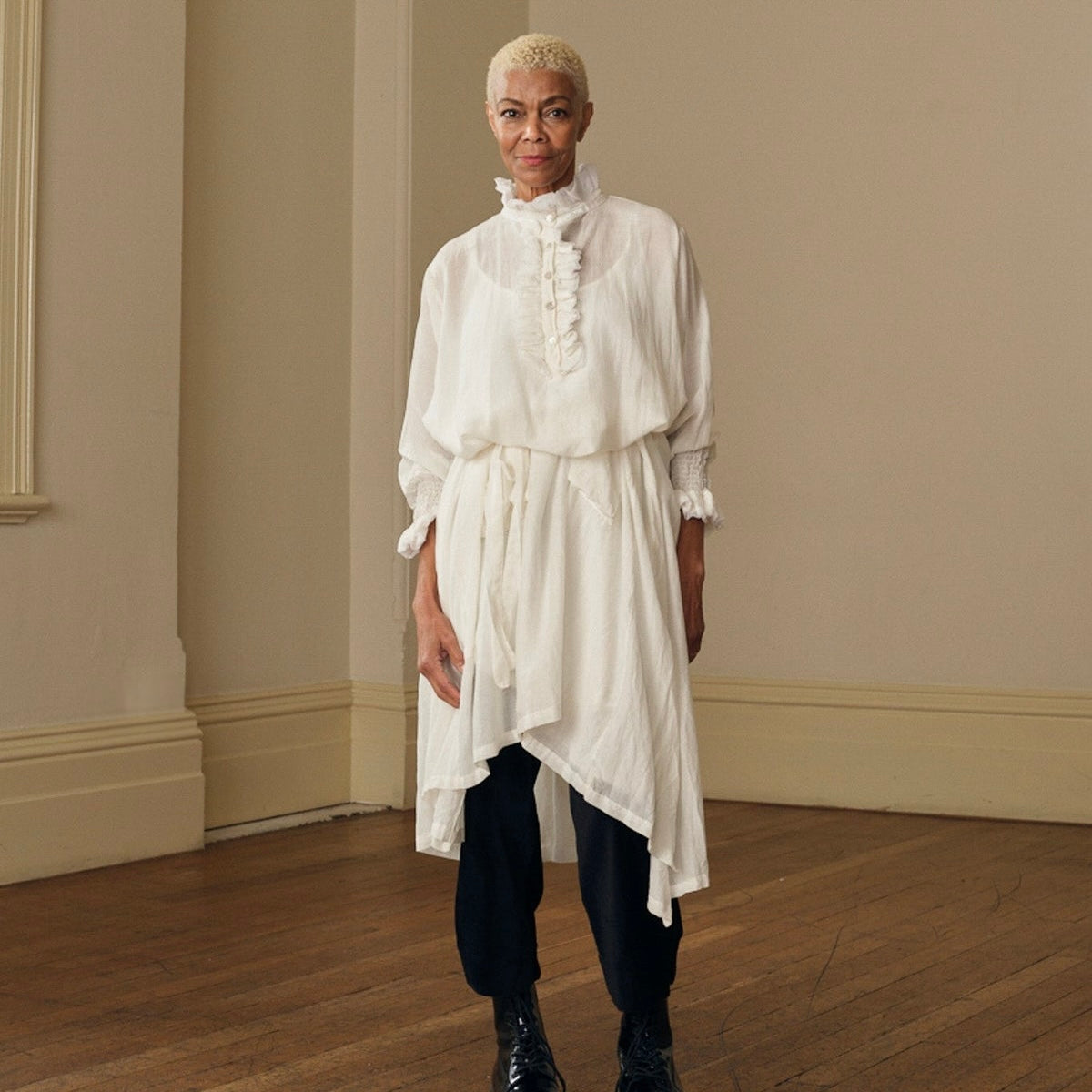 Meg By Design Odile Silk Cotton Frill Neck Tunic