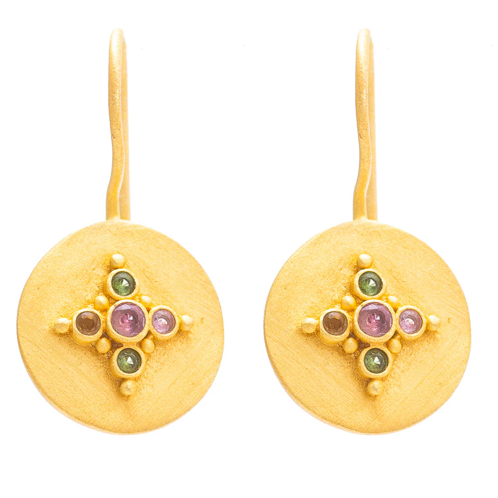 Rubyteva Round Casablanca gold plated earrings set with tourmalines
