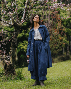 Montaigne Peter Pan Collar Indigo Linen Coat