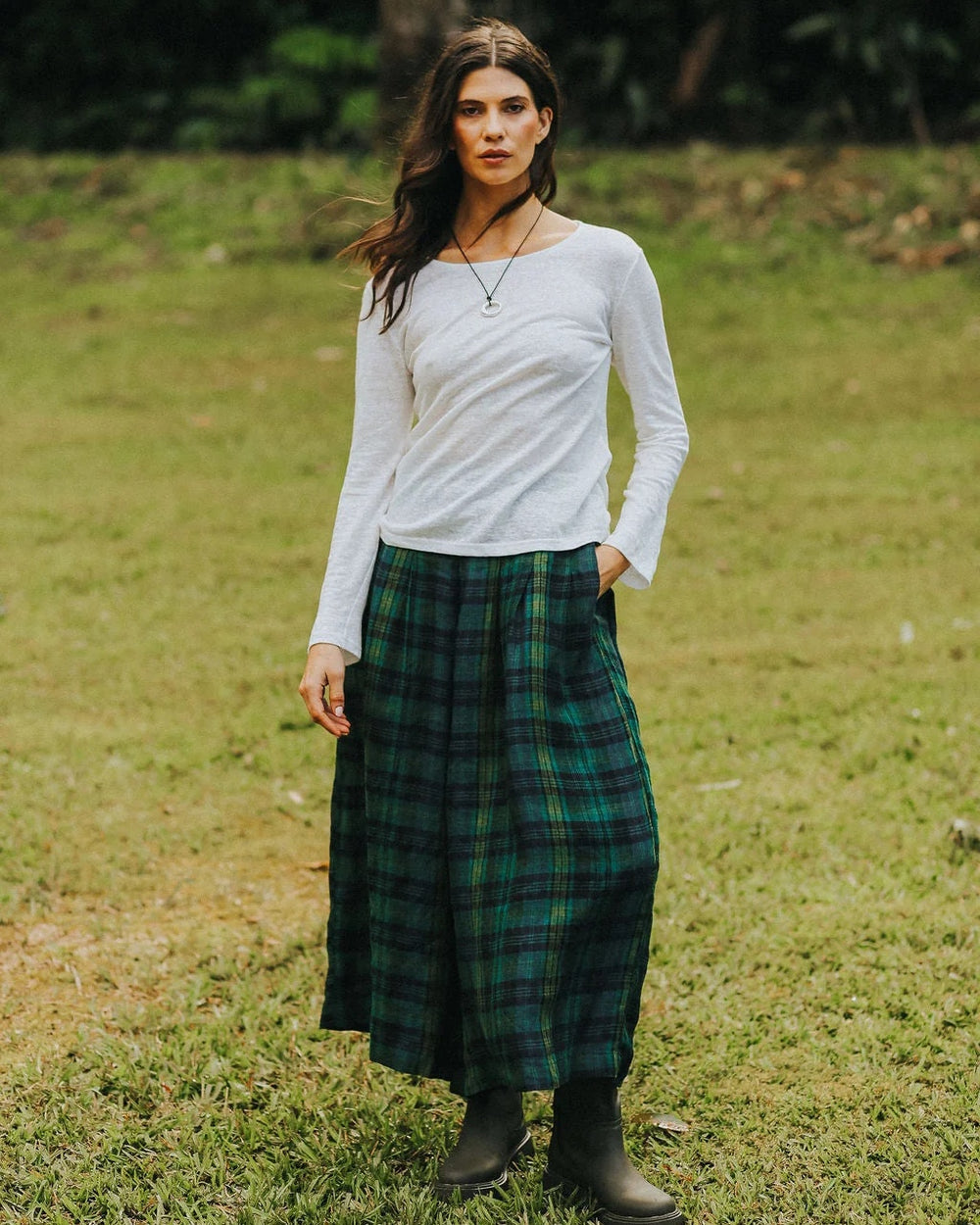 Montaigne Ralph Green Linen Check Culottes
