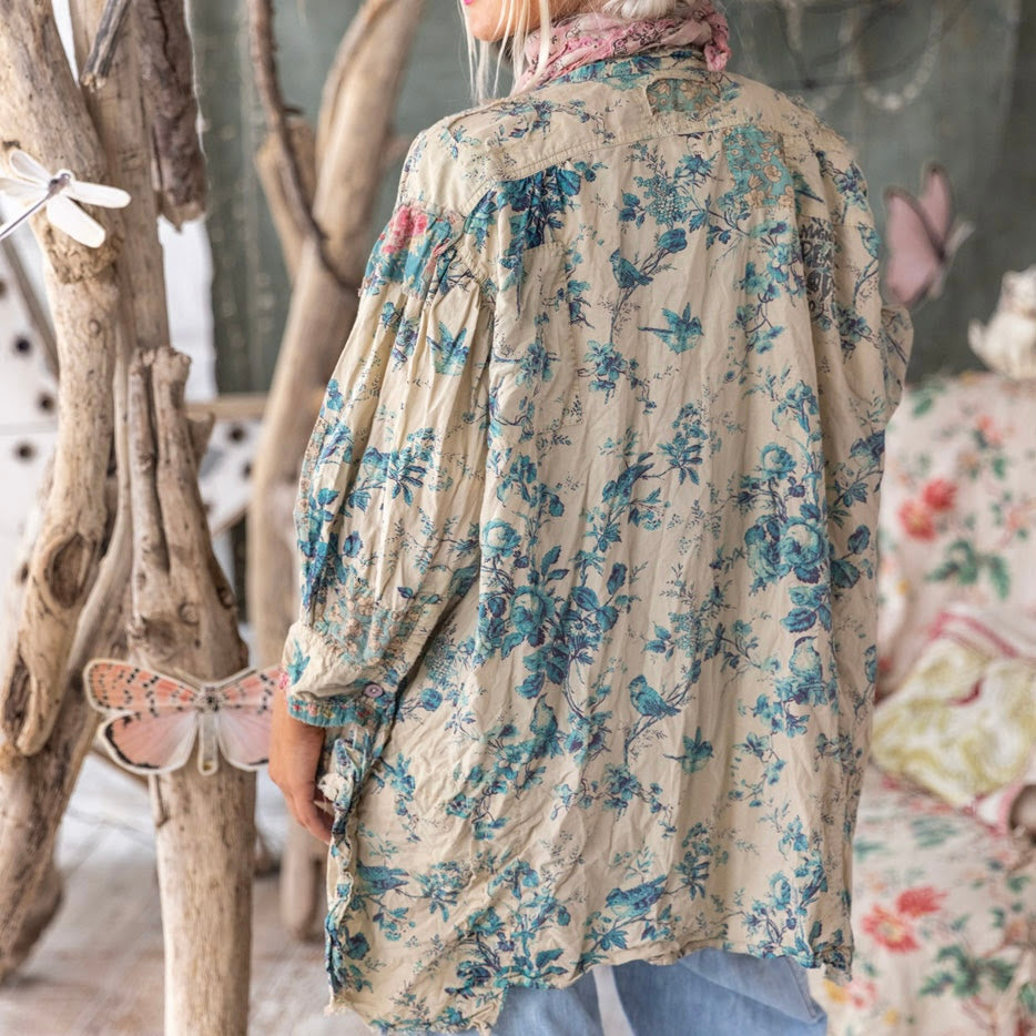 Magnolia Pearl Idgy Floral Print Cotton Ruffle Shirt