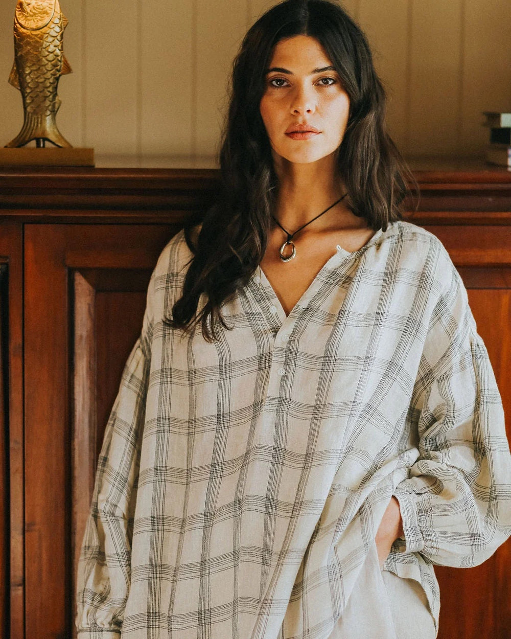 Montaigne Dante Linen Check Top