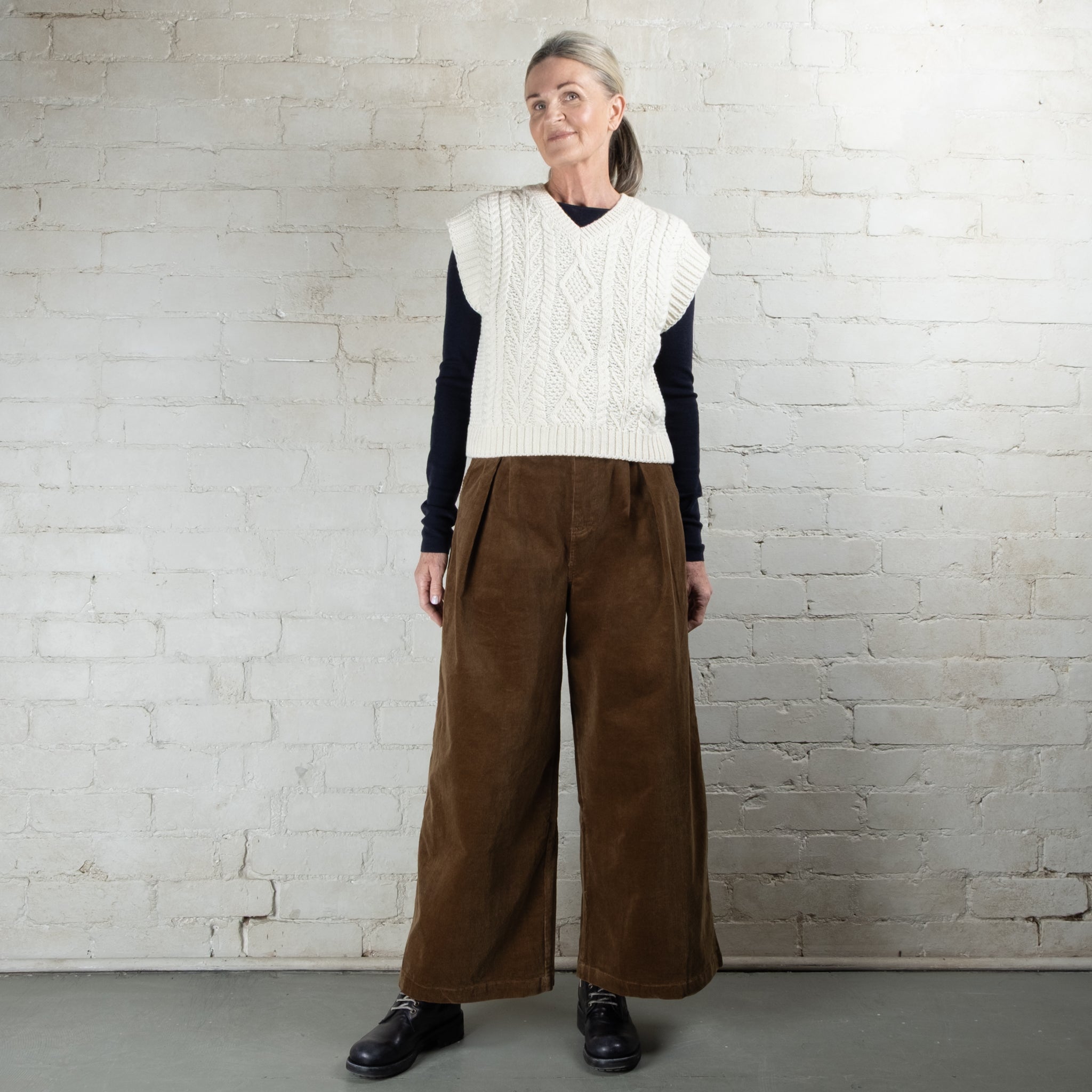 Montaigne Cotton Corduroy Front Pleated Wide Leg Pants