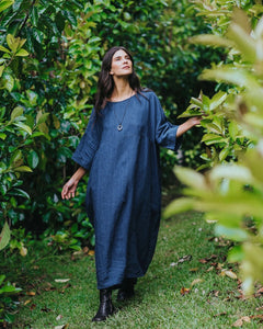 Montaigne Noa Indigo Round Neck Oversized Linen Dress