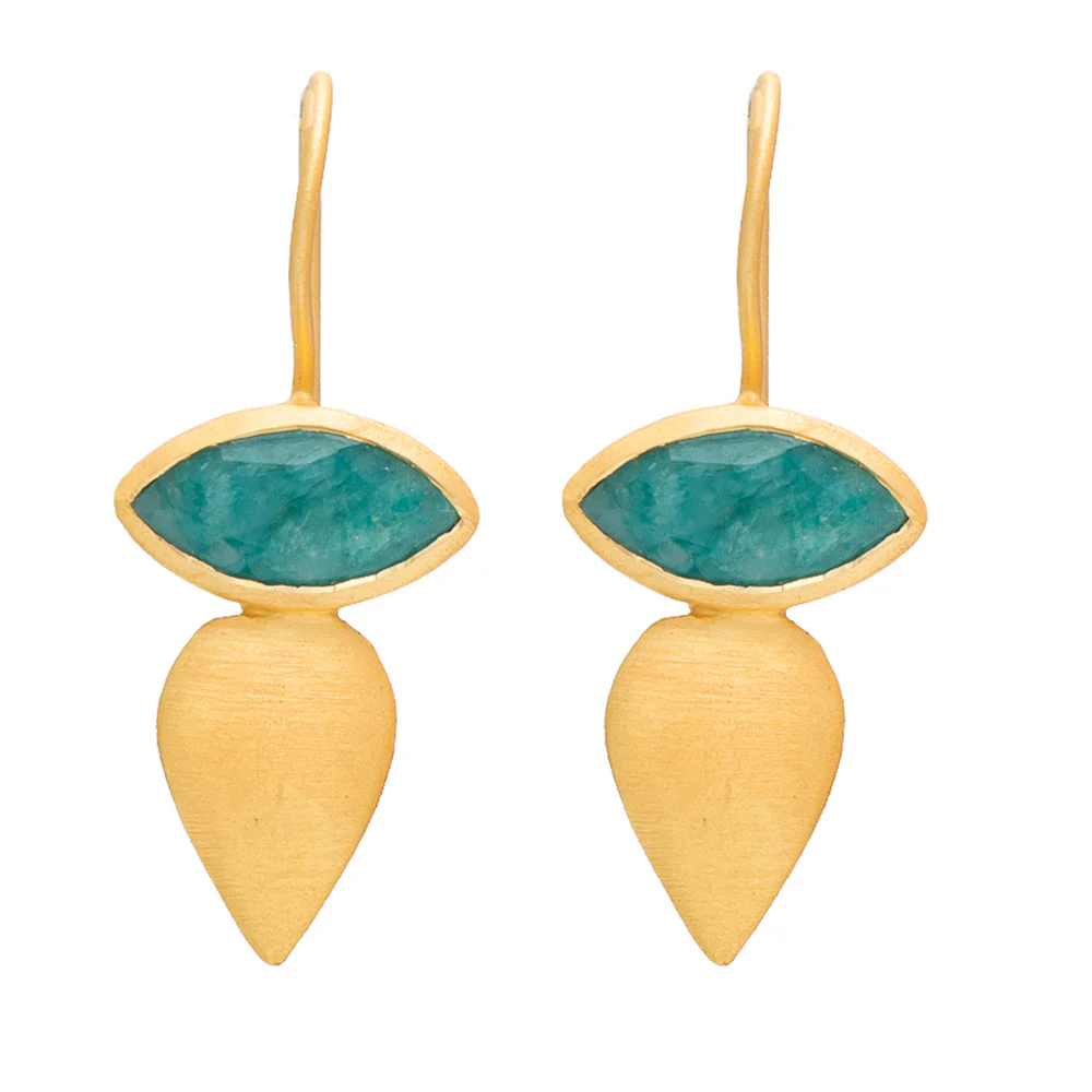 Rubyteva Gold Plated Mali Earrings with Green Aventurine