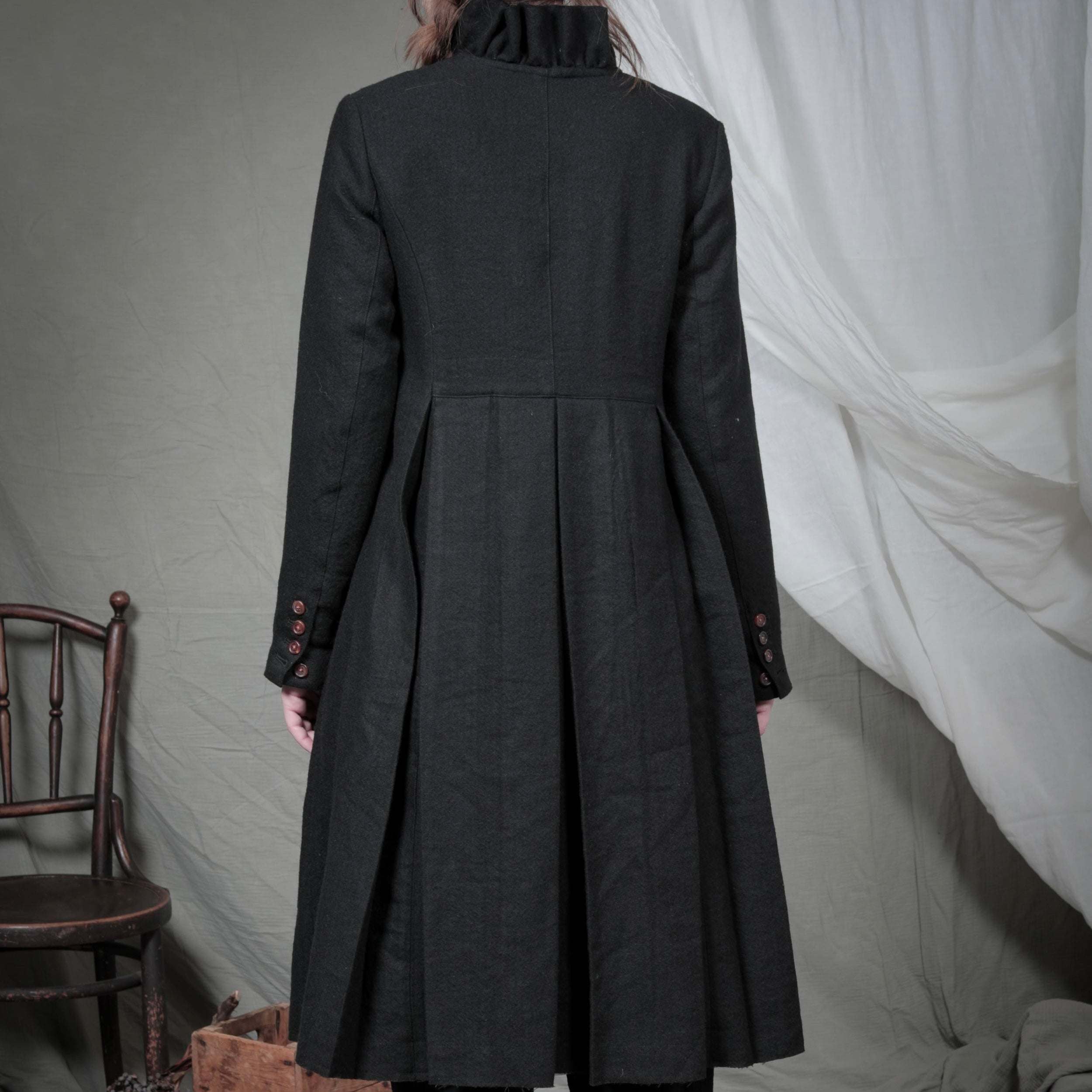 Aleksandr Manamis Ruffle Collar Wool Linen Coat