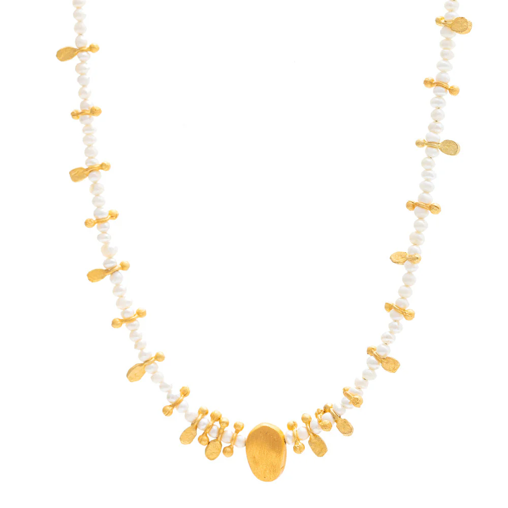 Rubyteva Gold Plate Short Pearl Necklace with Charms