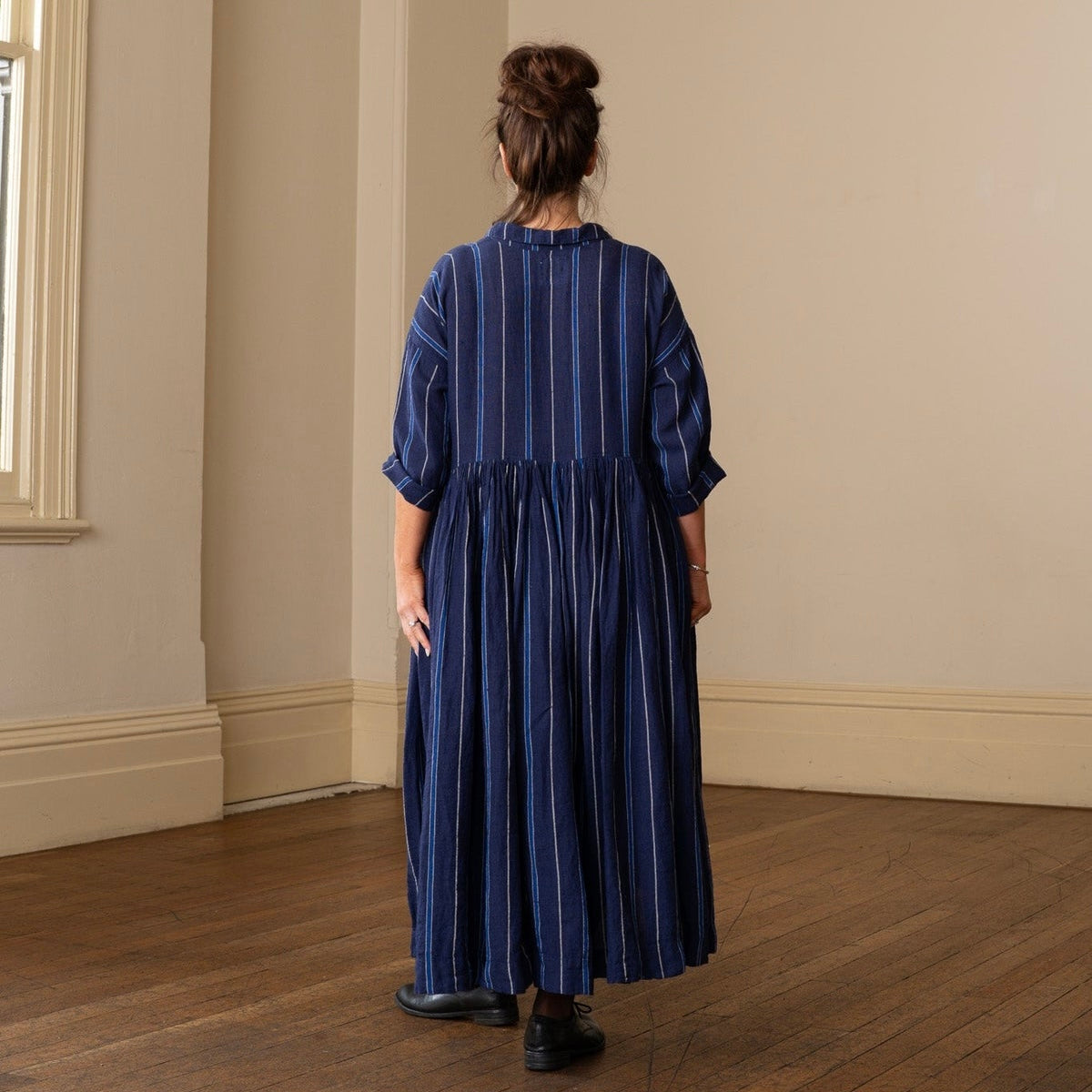 Meg By Design Edith Navy Pinstripe Linen Dress