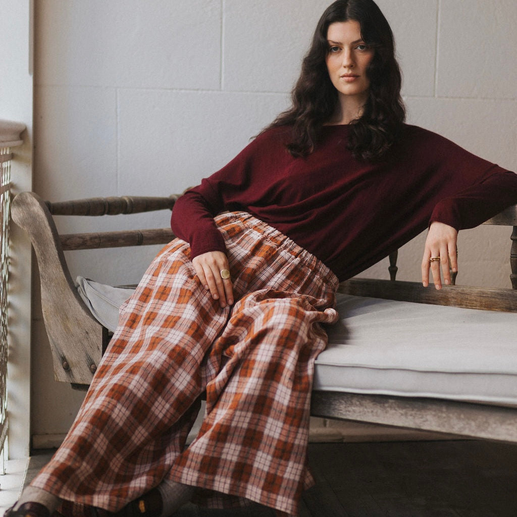 Montaigne French Linen Culottes in Clay Check