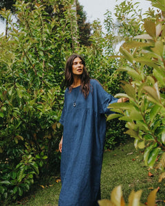 Montaigne Noa Indigo Round Neck Oversized Linen Dress