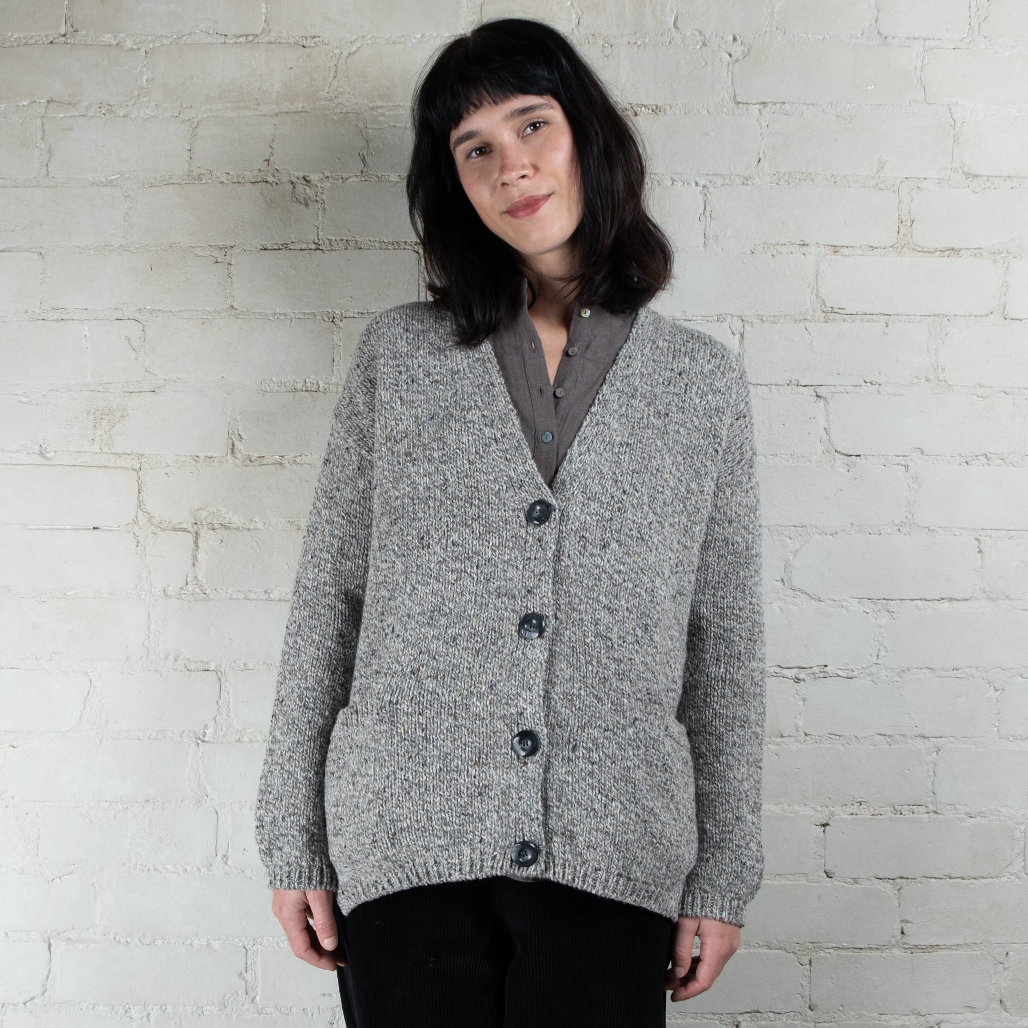Fisherman Out of Ireland Porridge Slouchy V Neck Donegal Cardigan