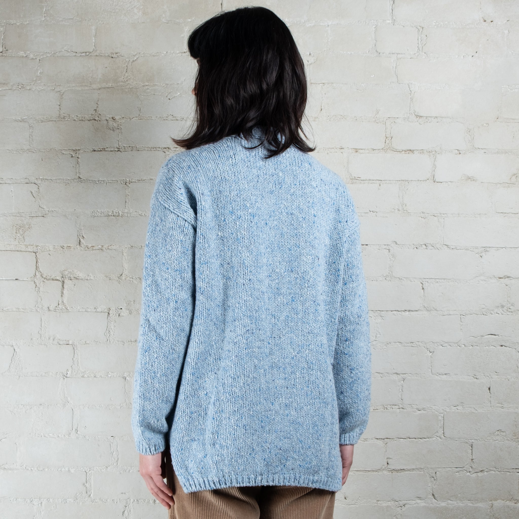 Fisherman Out of Ireland Mist Blue Slouchy V Neck Donegal Cardigan