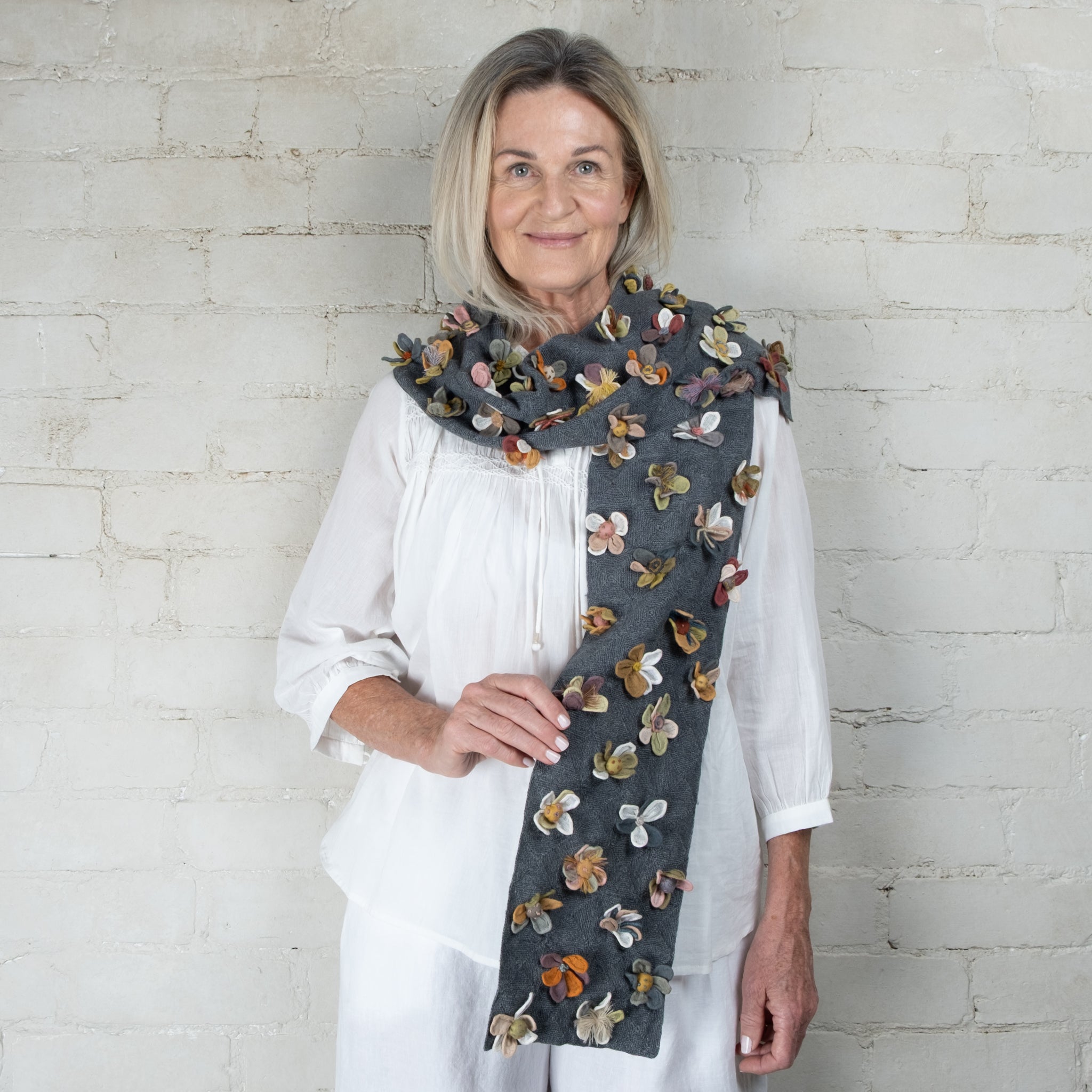 Sophie Digard Hand Crocheted Large Wool Linen Cotton Scarf