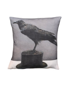 Anita Mertzlin Raven On A Hat Linen Cushion