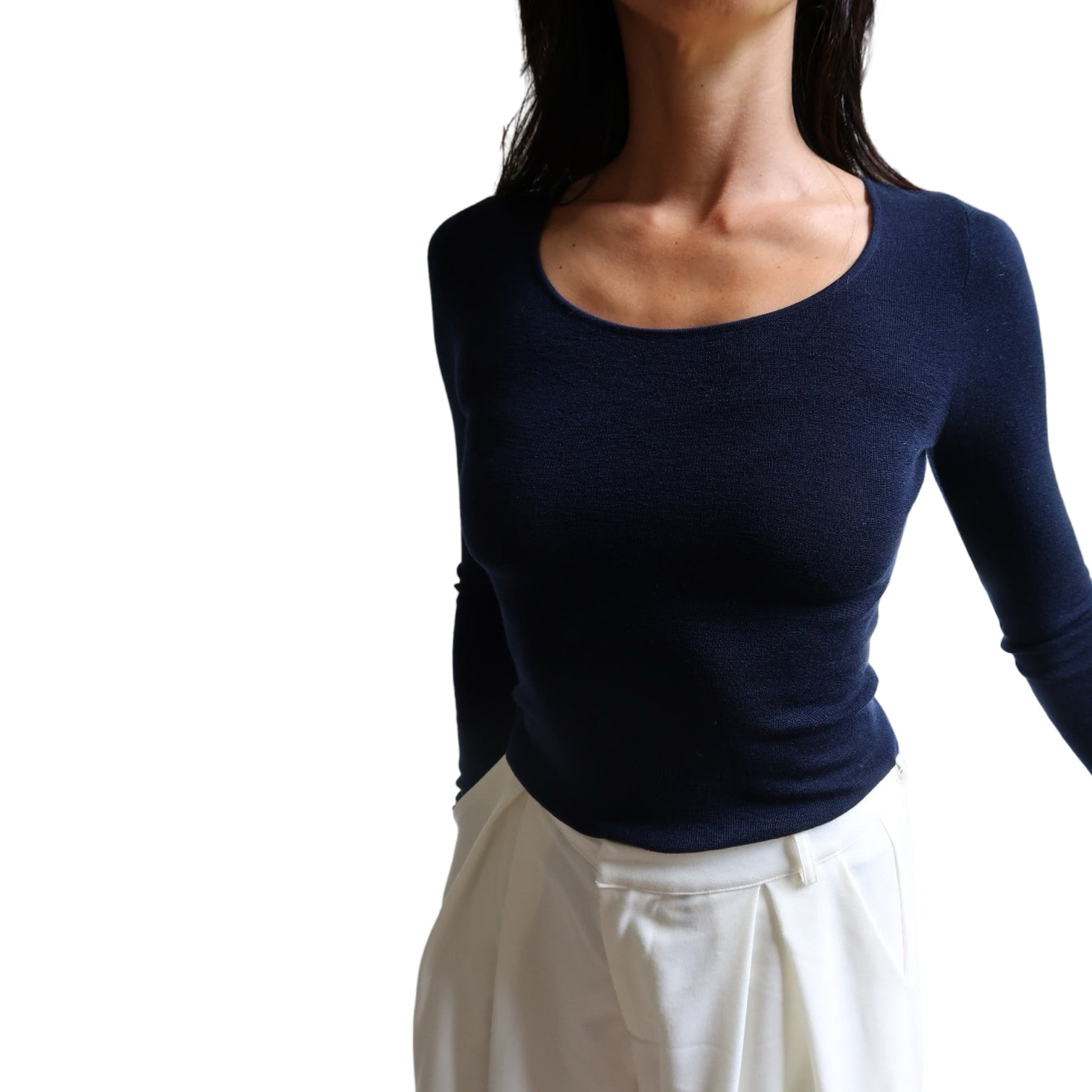 Montaigne Essential Merino Wool Scoop Neck Long Sleeve Spencer Top