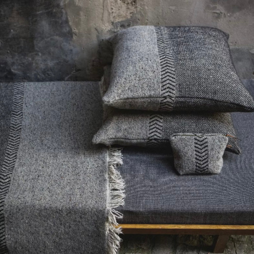 Libeco Jules Black Herringbone Weave Wool Linen Cushion 63cmx63cm