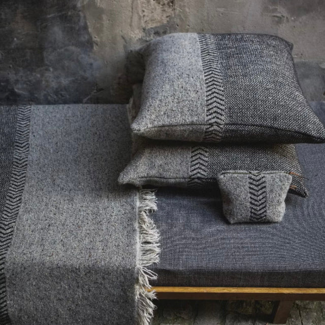 Libeco Jules Black Herringbone Weave Wool Linen Cushion 63cmx63cm