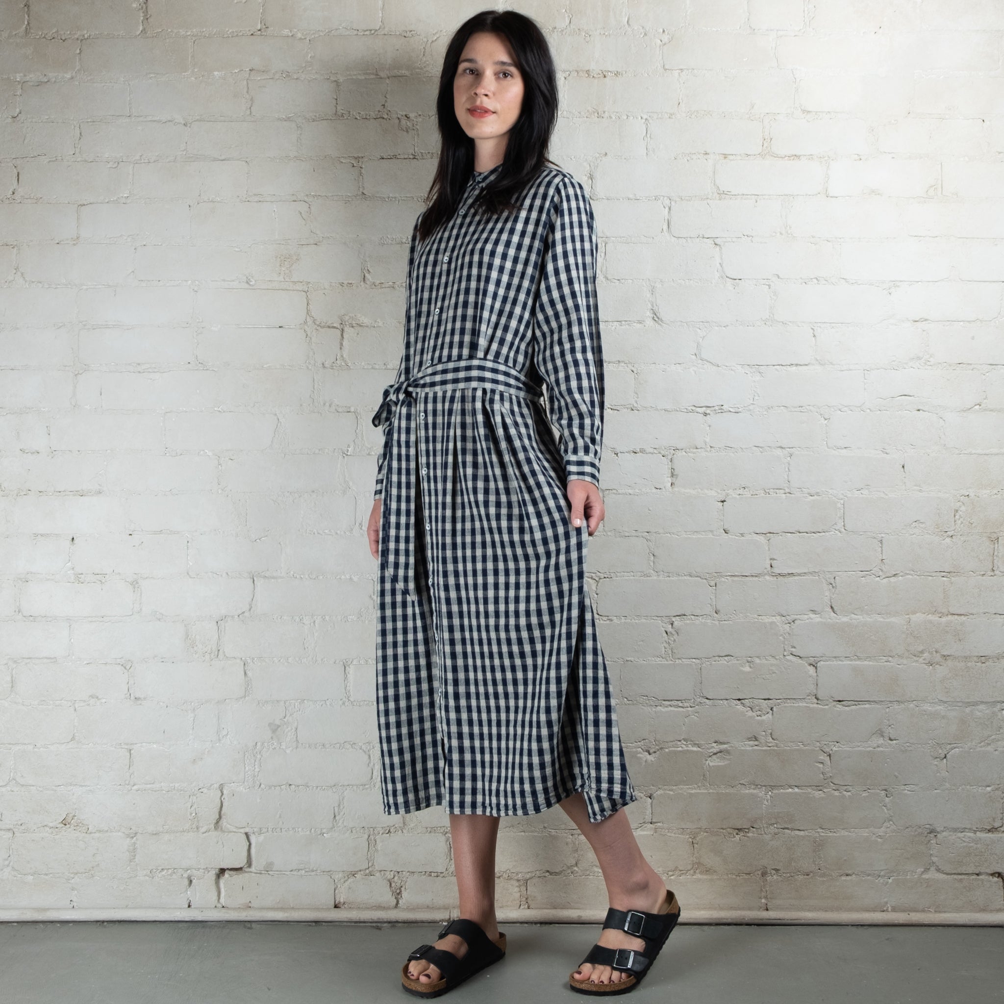Ichi Antiquités Linen Cotton Gingham Check Dress