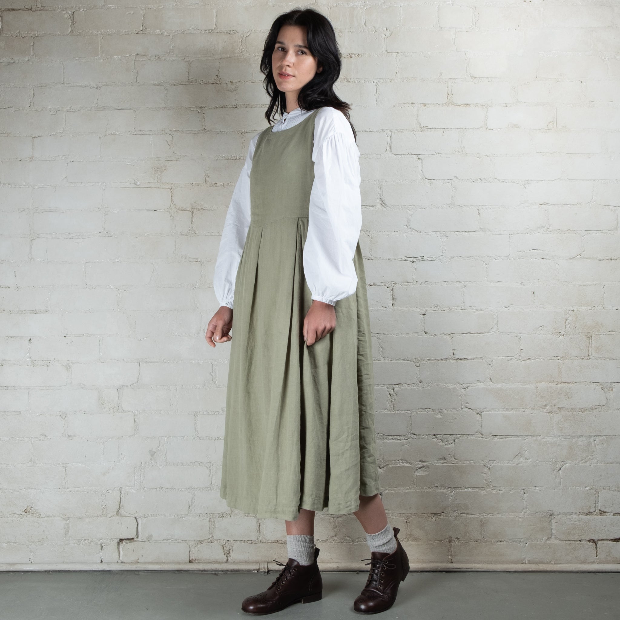 Violetta Potager Linen Pinafore Dress