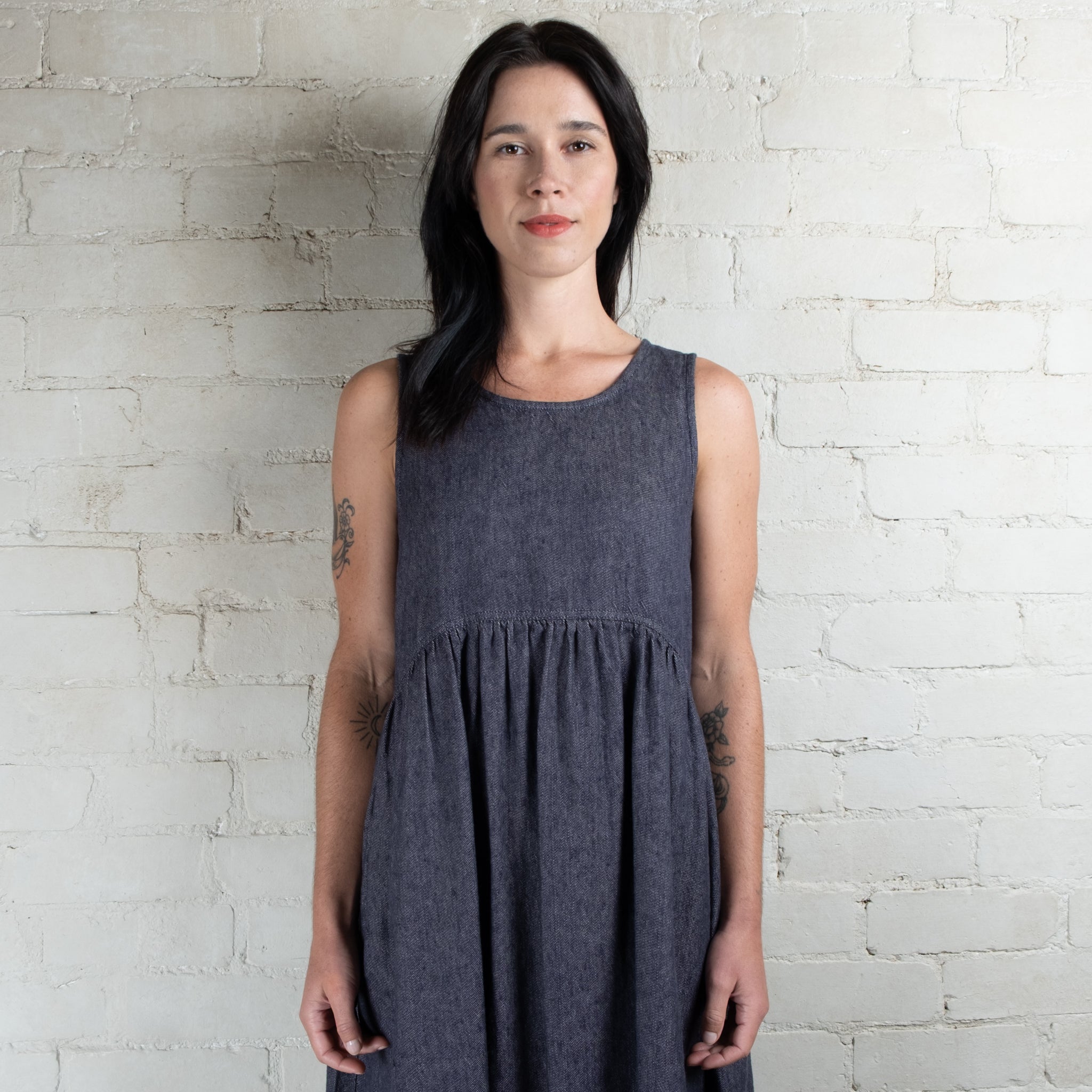 Ichi Antiquités Cotton Linen Denim Dress