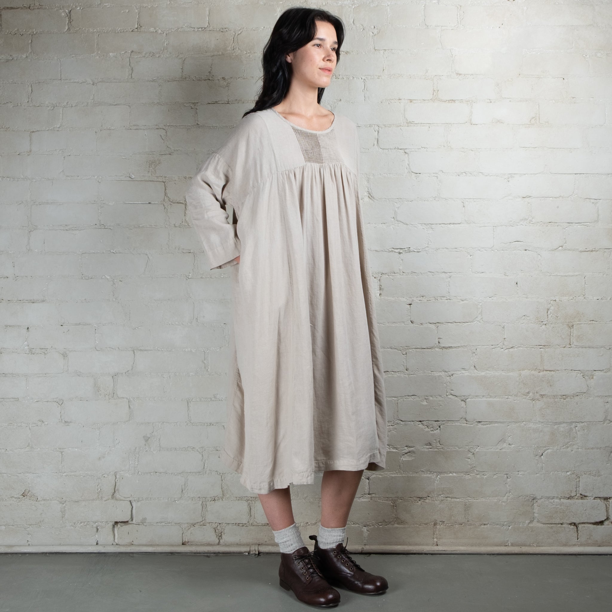 Violetta Charlotte Linen Pintuck Smock Dress