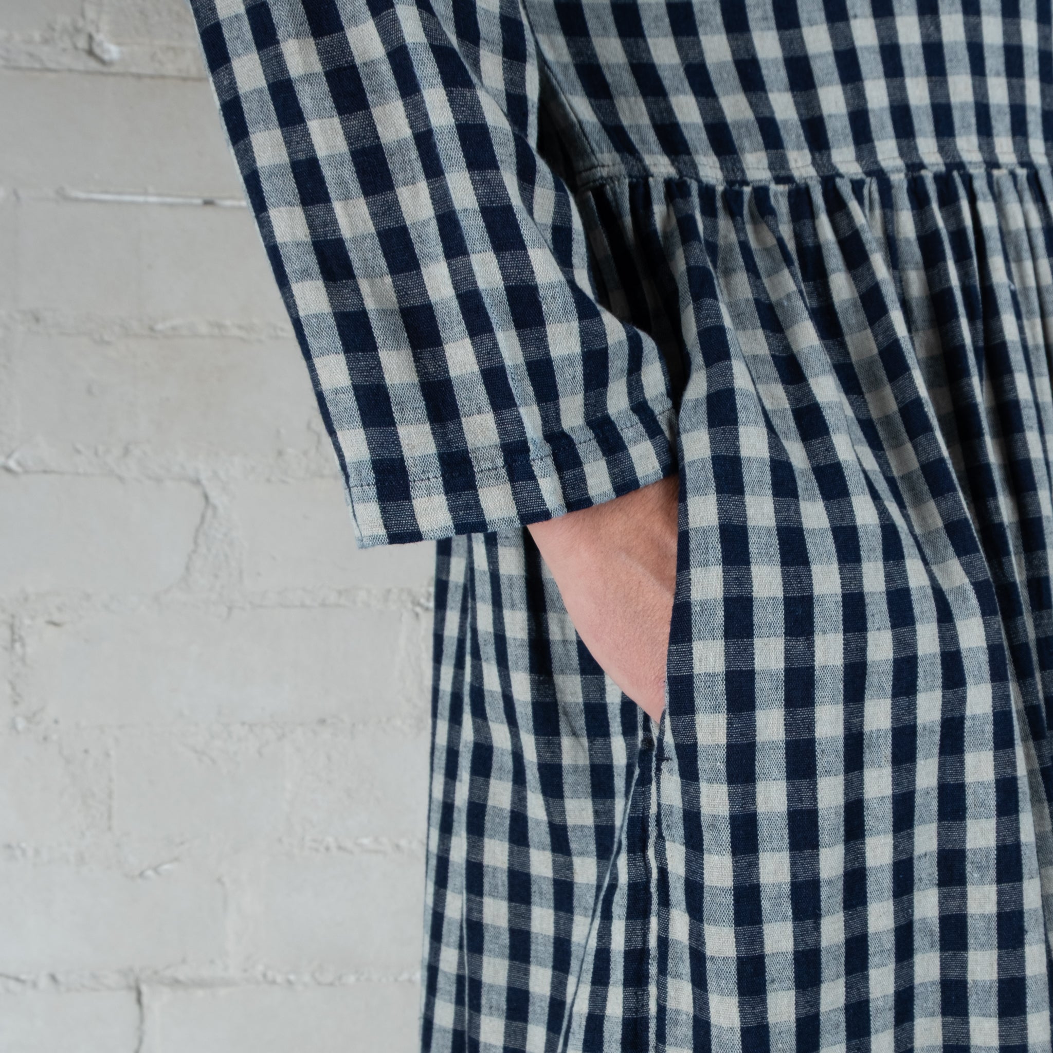 Ichi Antiquités Linen Cotton Gingham Check Dress
